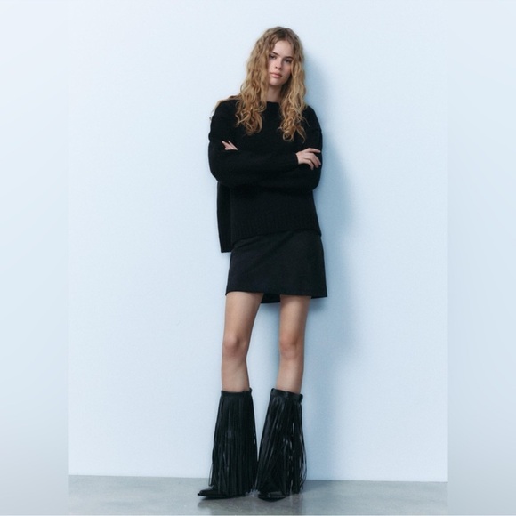ZARA FRINGED LEATHER COWBOY BOOTS 38 - Picture 2 of 12